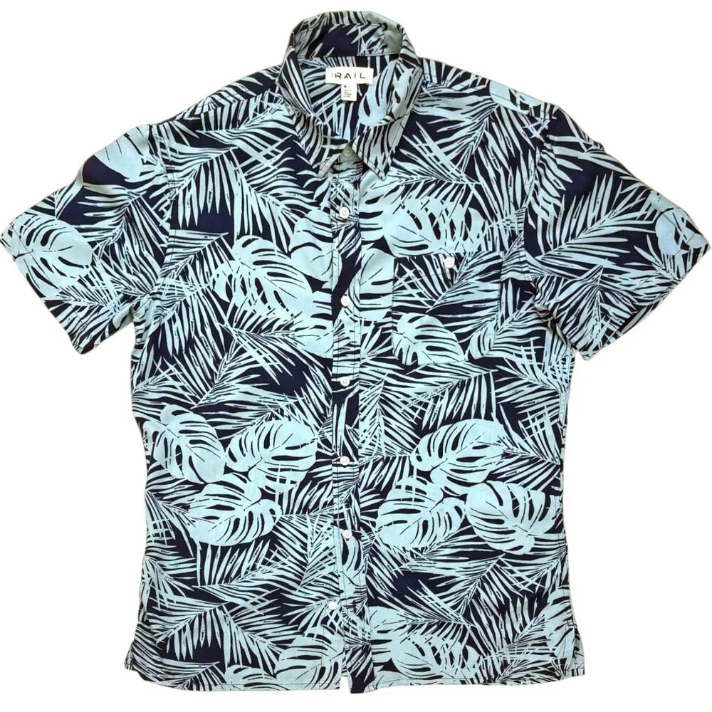 The Rail Blue Rayon Tropical Print‎ Button Down Hawaiian Shirt